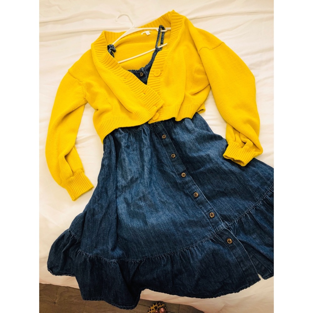 Denim dress and cardigan great condition